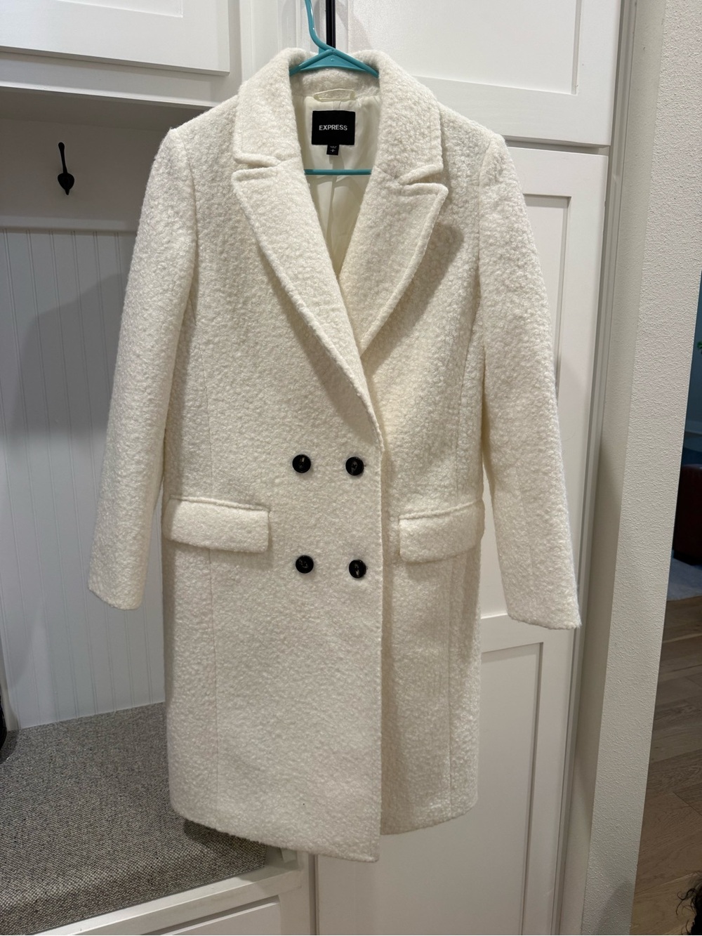 Like New Express Lined Boucle White/Ivory Coat